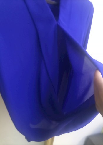l Beden Mavi Uzun Kollu V Yakalı Kadın Bluz