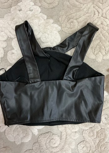 Kadın Siyah boyundan askılı suni deri büstiyer - Görsel 2