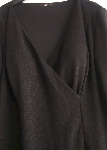 Uzun Kollu Simli Siyah Midi Kadın Elbise 56 beden - Görsel 2