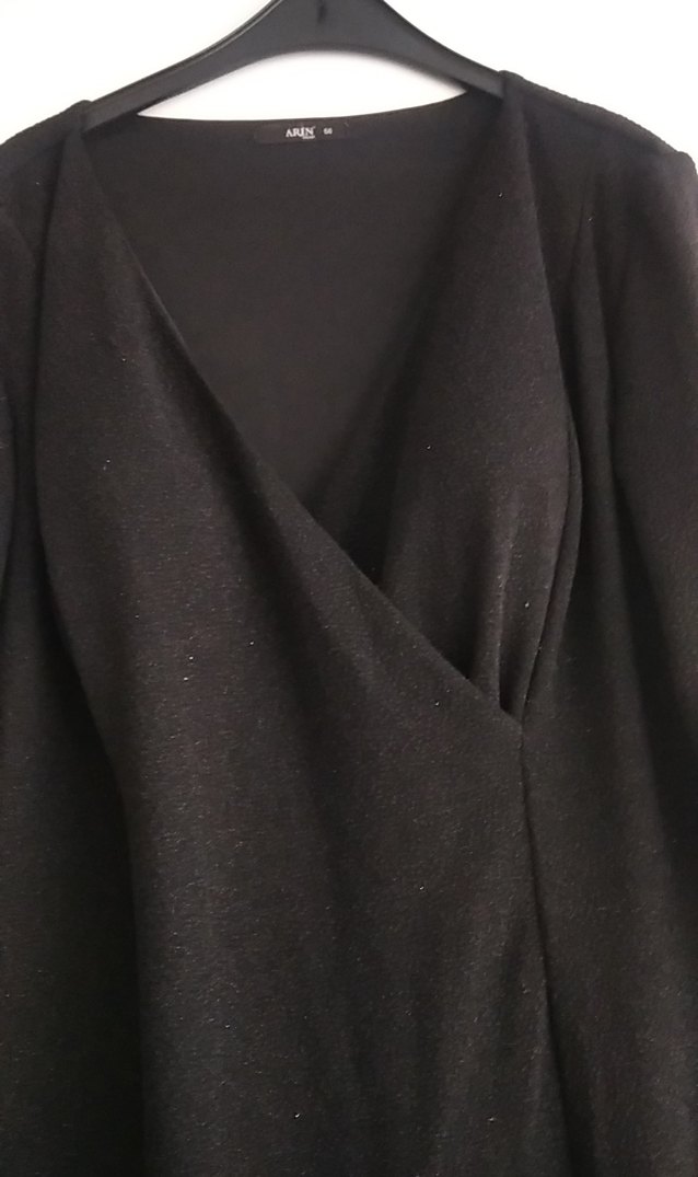 Uzun Kollu Simli Siyah Midi Kadın Elbise 56 beden - Görsel 2