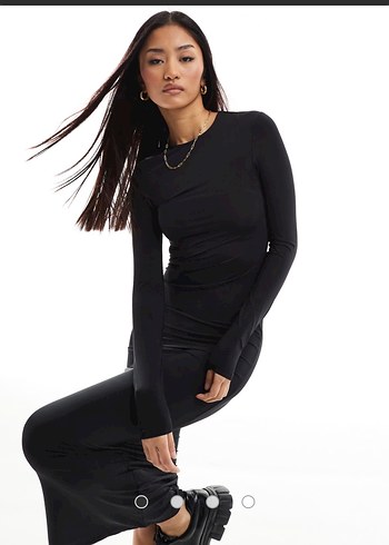 Pull & Bear Siyah Uzun Elbise - Görsel 4