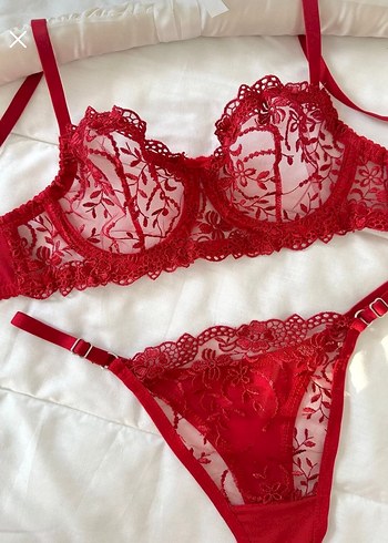 Nakışlı Kırmızı Dantelli İç çamaşırı Takımı - Görsel 3