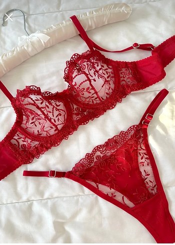 Nakışlı Kırmızı Dantelli İç çamaşırı Takımı - Görsel 2
