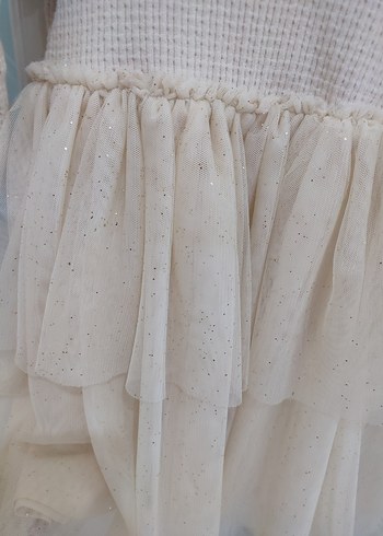 Beyaz Nakışlı Kız Çocuk Triko Elbise - Görsel 3