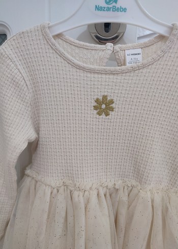 Beyaz Nakışlı Kız Çocuk Triko Elbise - Görsel 2