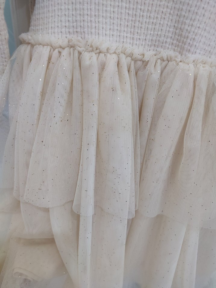 Beyaz Nakışlı Kız Çocuk Triko Elbise - Görsel 3