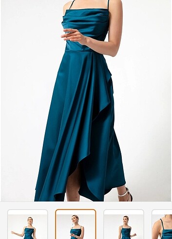 Volanlı yırtmaçlı saten abiye mezuniyet elbisesi  - Görsel 2