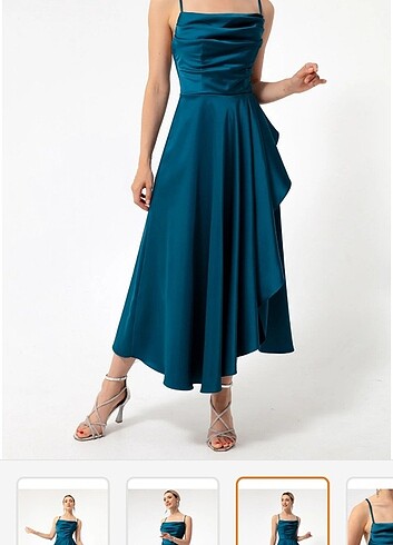 Volanlı yırtmaçlı saten abiye mezuniyet elbisesi  - Görsel 3