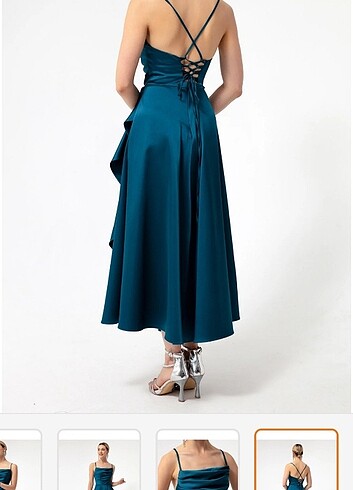 Volanlı yırtmaçlı saten abiye mezuniyet elbisesi  - Görsel 4