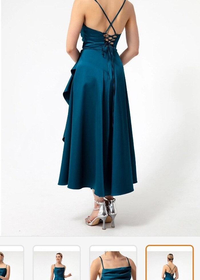 Volanlı yırtmaçlı saten abiye mezuniyet elbisesi  - Görsel 4