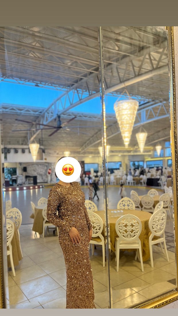 Uzun Kollu Parlak Abiye Elbise - Görsel 2