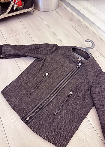 Mango Gri Kadın Denim Biker Ceket