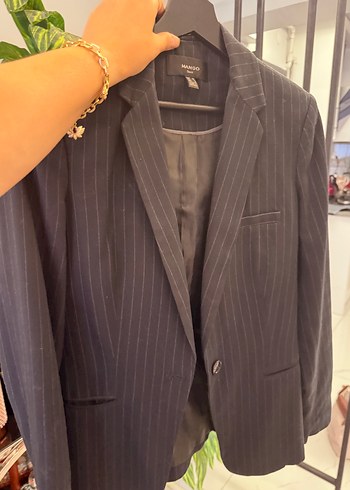 Mango Gri Çizgili Kadın Blazer Ceket