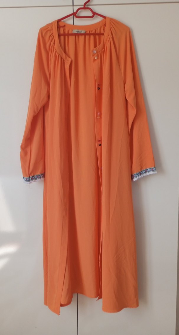 Uzun Turuncu Bohem Salaş Kadın Elbise - Görsel 3