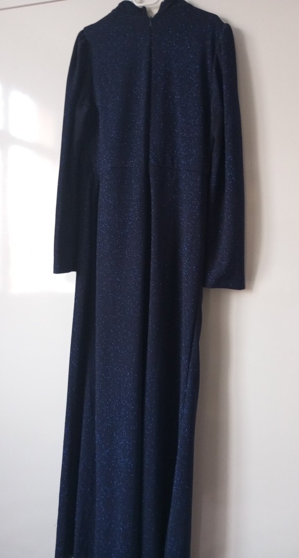 Lacivert Drapeli Uzun Abiye Elbise - Görsel 3