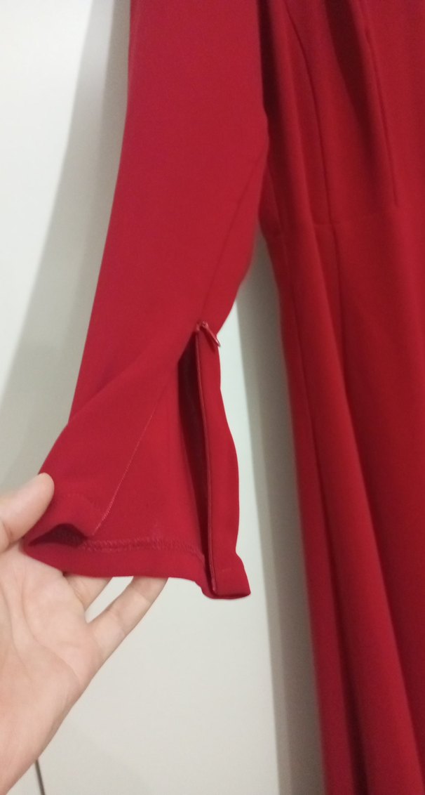 kırmızı Uzun Kollu Drapeli Kadın Elbise - Görsel 2