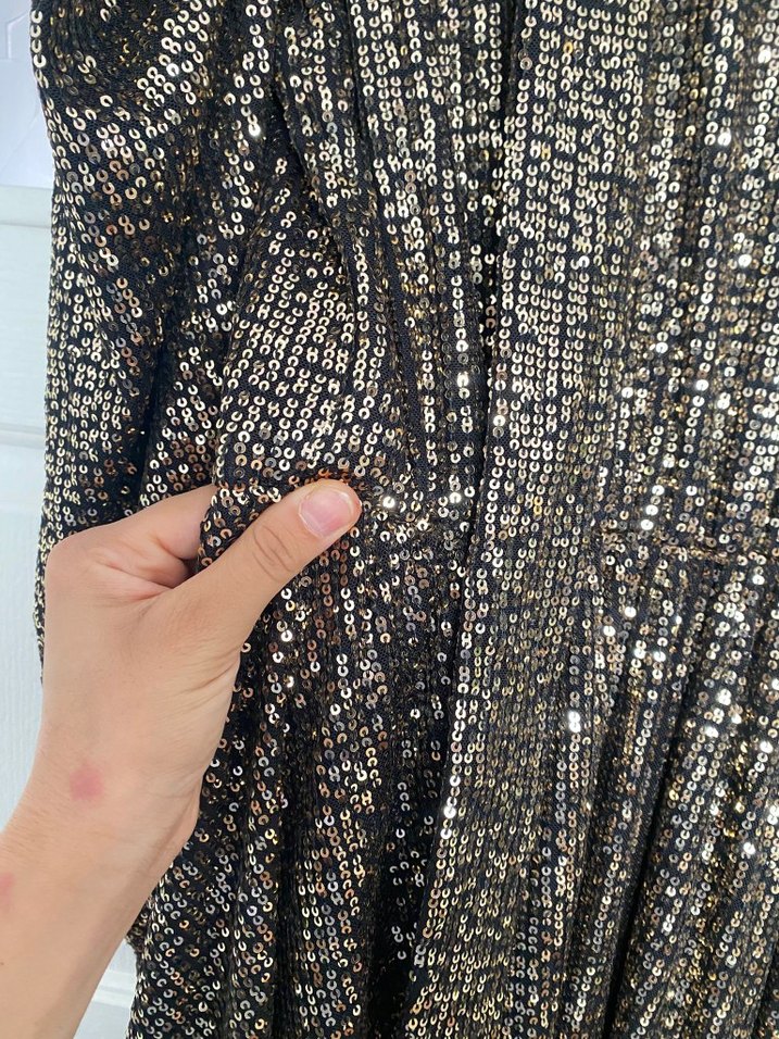 Altın Renkli Payetli Yılan Desenli Midi Elbise - Görsel 5