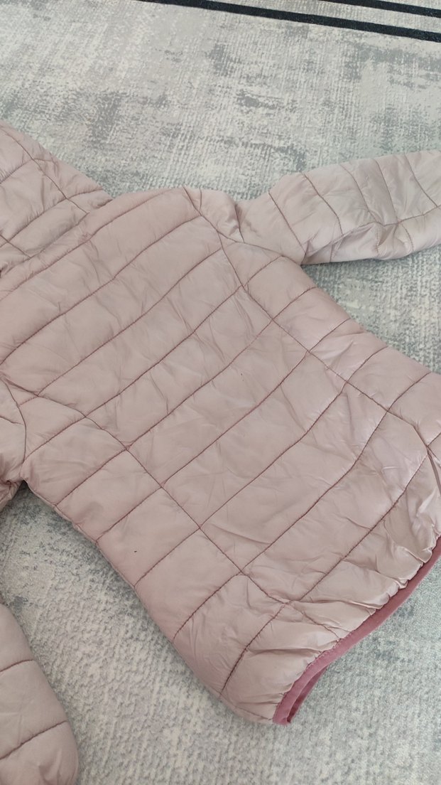 Kız Çocuk Pembe Kapüşonlu Fermuarlı Mont - Görsel 4