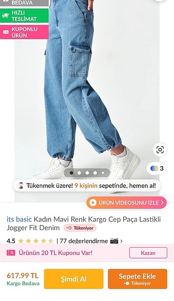 34 Beden Denim kargo pantolon