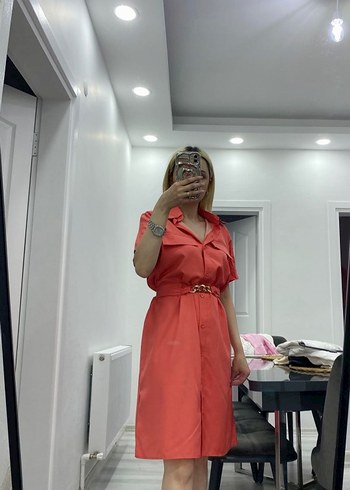 Pembe Kemerli Mini İş Elbisesi