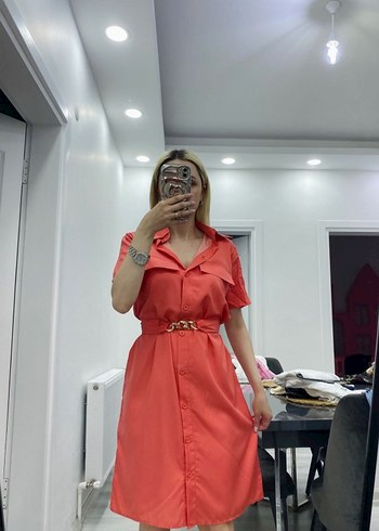 Diğer Pembe Kemerli Mini İş Elbisesi