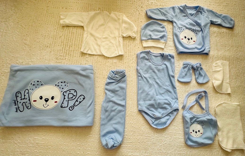 Mavi Nakışlı Pamuklu Bebek Uyku Seti - Görsel 3