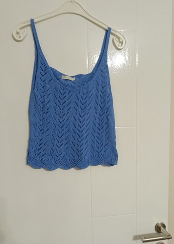 Mavi V Yaka Örgü Kadın Atlet - Görsel 6