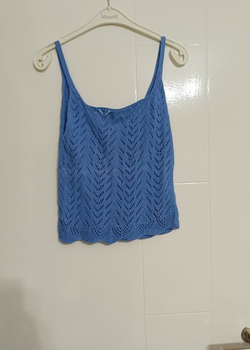 Mavi V Yaka Örgü Kadın Atlet - Görsel 2