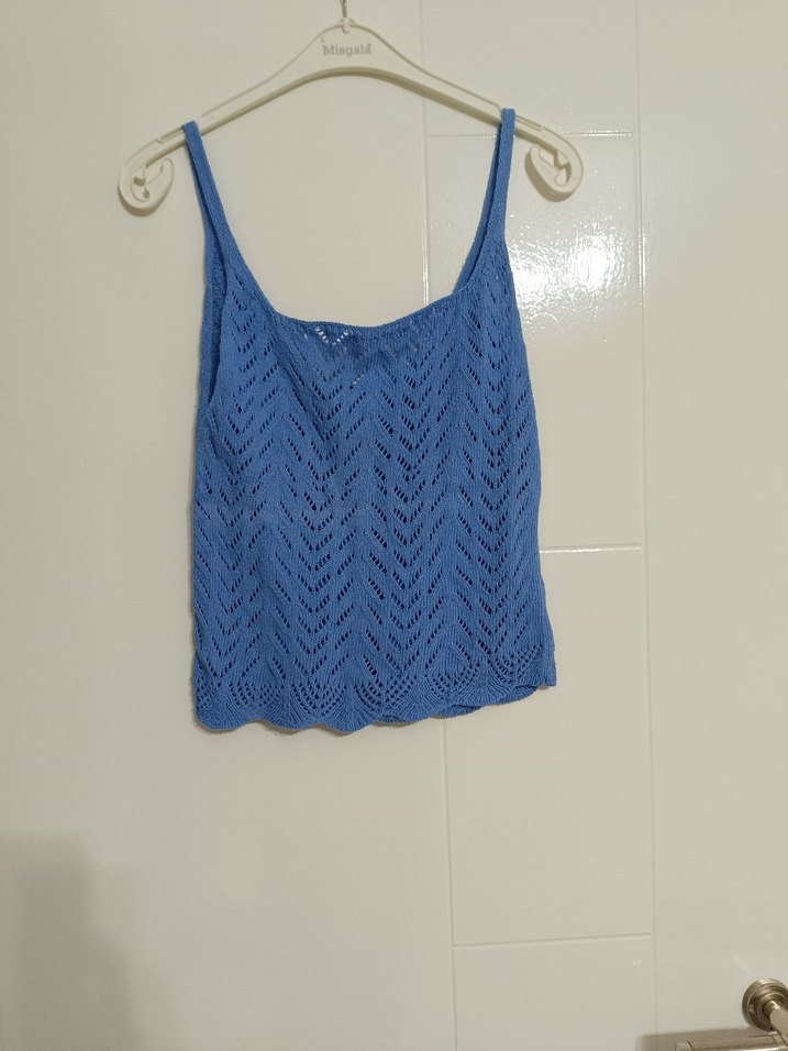 Mavi V Yaka Örgü Kadın Atlet - Görsel 4