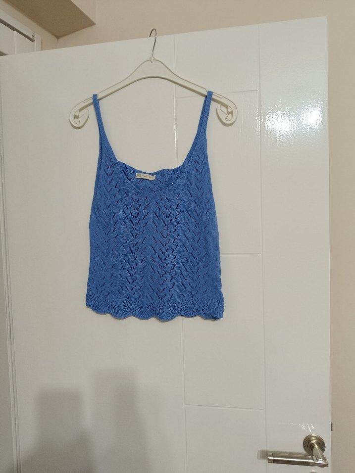 Mavi V Yaka Örgü Kadın Atlet - Görsel 3