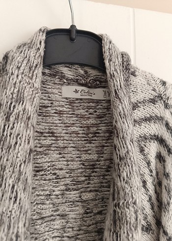 Gri Desenli Bohem Örgü Hırka - Görsel 4