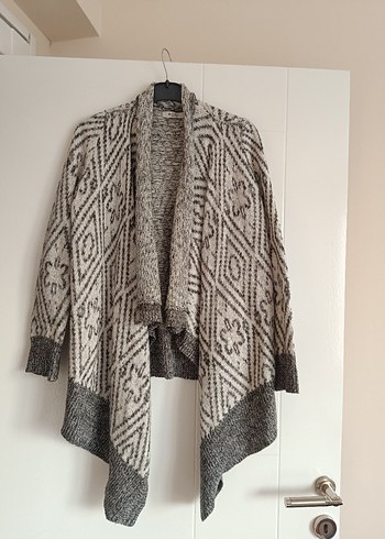 Gri Desenli Bohem Örgü Hırka - Görsel 3