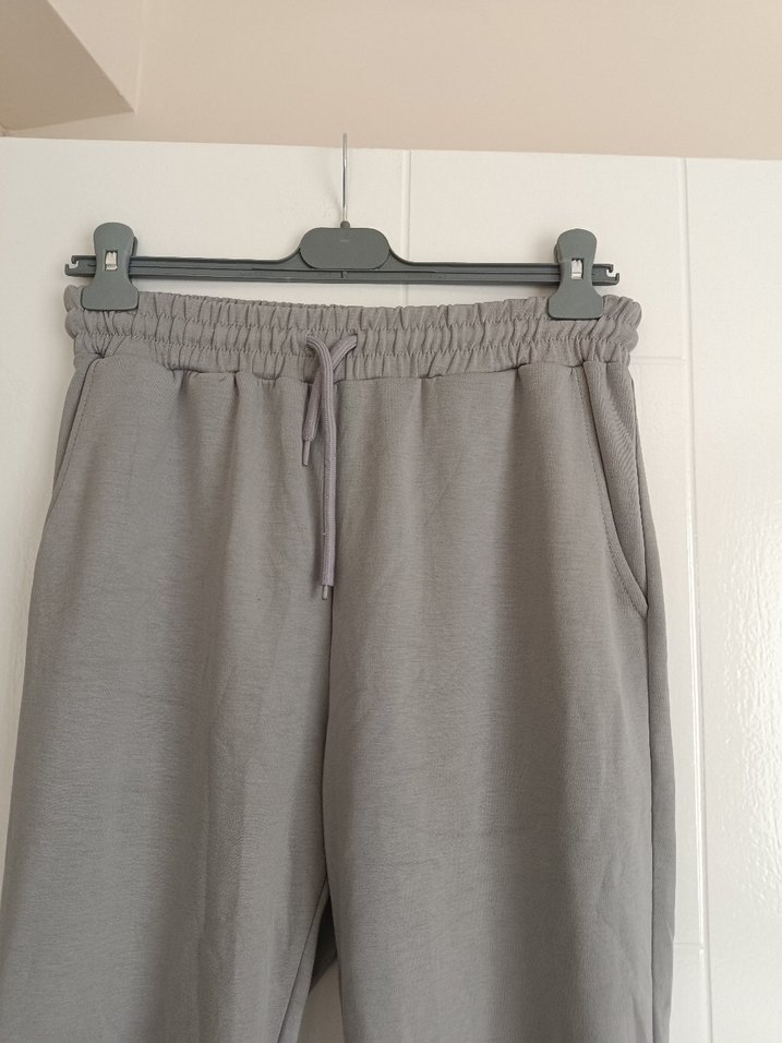 Gri Rahat Kesim Kadın Keten Eşofman - Görsel 3