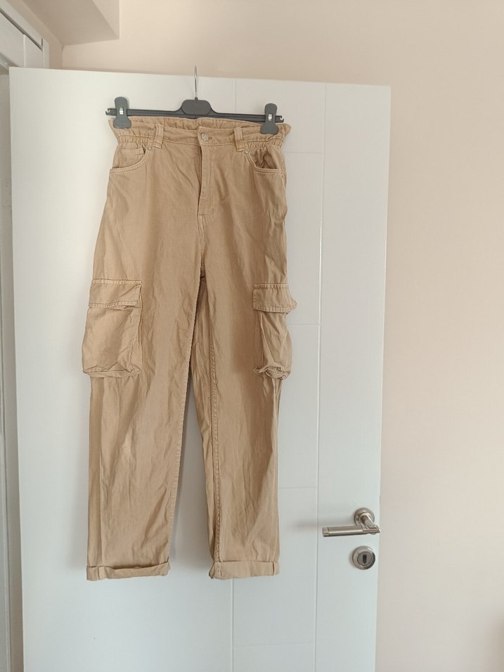 Bej Kemerli Rahat Kesim Kadın Keten Pantolon - Görsel 2