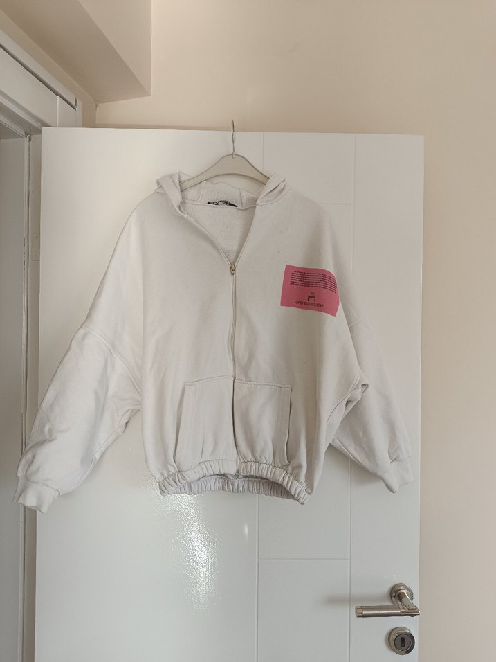 Gri Baskılı Kapüşonlu Kadın Sweatshirt - Görsel 3