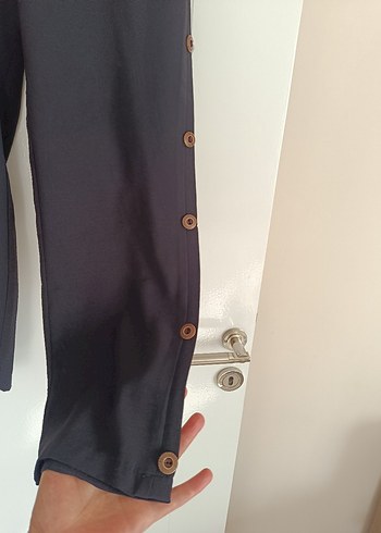 Düğmeli  siyahKadın Kumaş Pantolon - Görsel 3