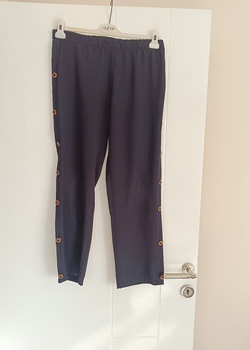 Düğmeli  siyahKadın Kumaş Pantolon - Görsel 4