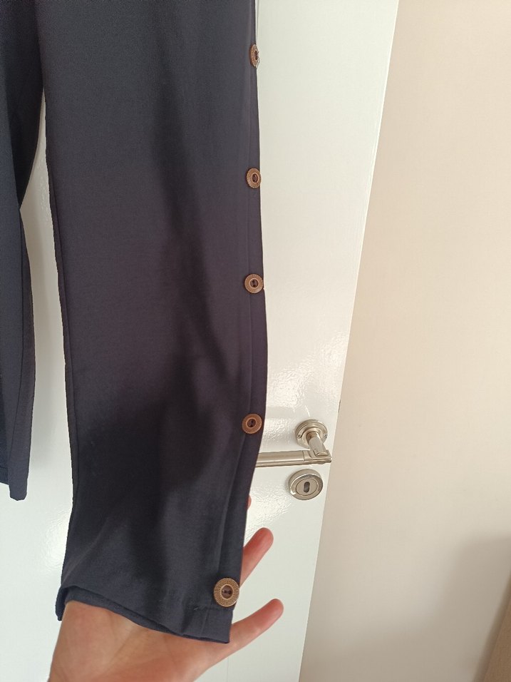 Düğmeli  siyahKadın Kumaş Pantolon - Görsel 3