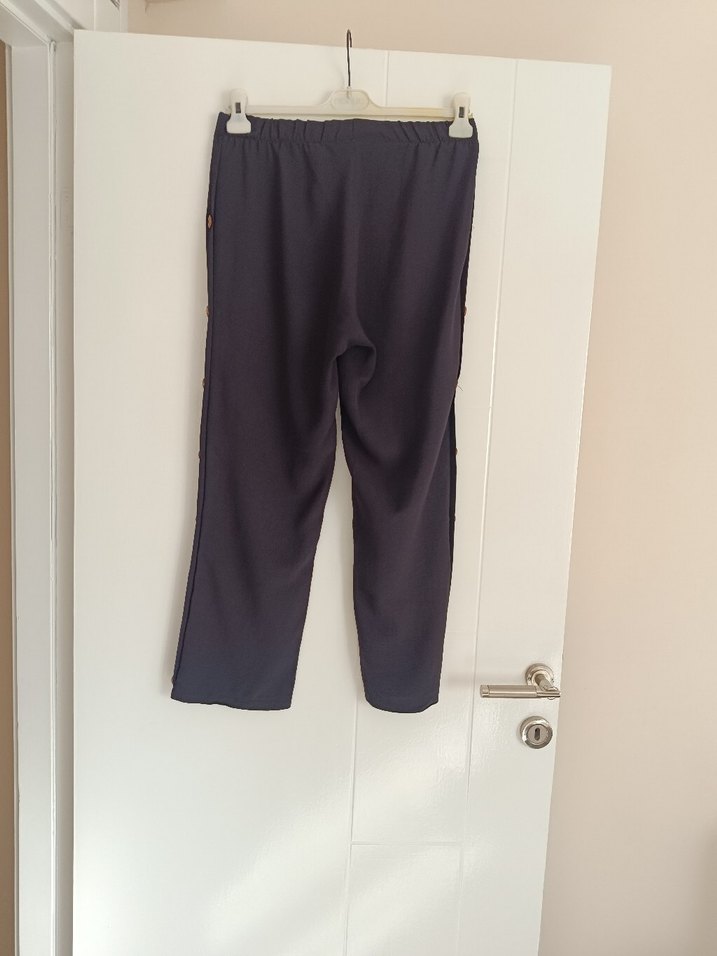 Düğmeli  siyahKadın Kumaş Pantolon - Görsel 5