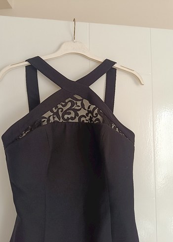 Siyah Dantel Detaylı Midi Strappy Elbise - Görsel 2