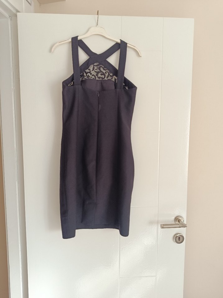 Siyah Dantel Detaylı Midi Strappy Elbise - Görsel 4