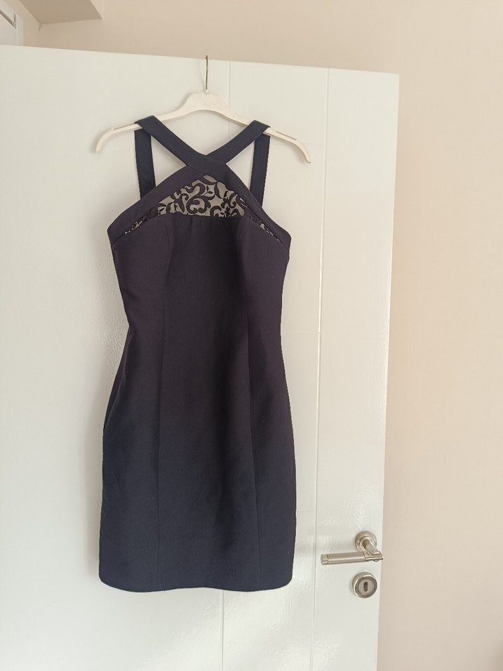 Siyah Dantel Detaylı Midi Strappy Elbise - Görsel 3