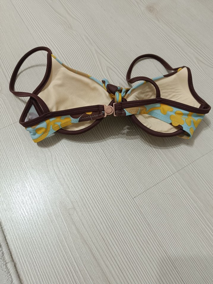 Turkuaz Çiçek Desenli Fiyonk Detaylı Bikini Üstü - Görsel 2