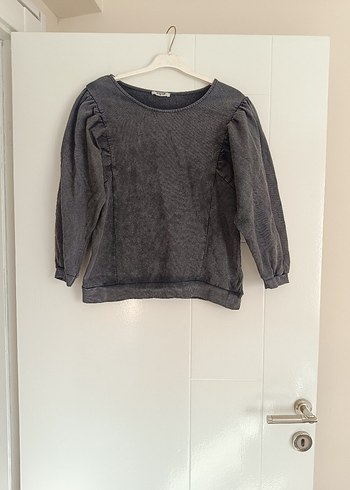 Gri Kadın  balon Kollu Sweatshirt - Görsel 2