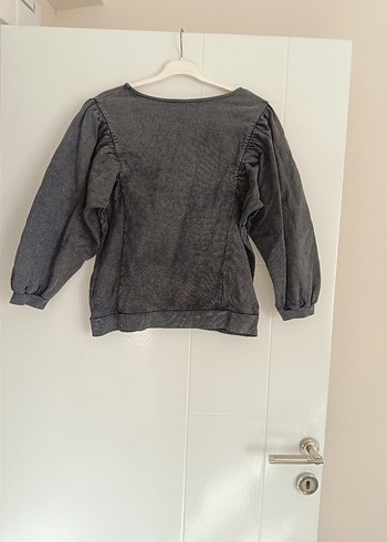 Gri Kadın  balon Kollu Sweatshirt - Görsel 4