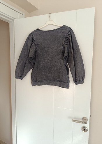 Gri Kadın  balon Kollu Sweatshirt - Görsel 3