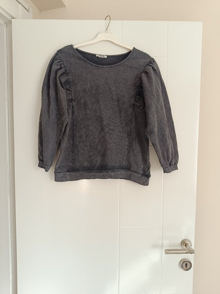 Gri Kadın  balon Kollu Sweatshirt - Görsel 2