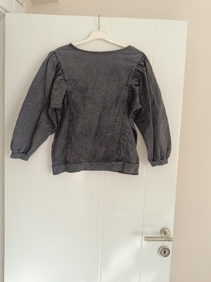 Gri Kadın  balon Kollu Sweatshirt - Görsel 4