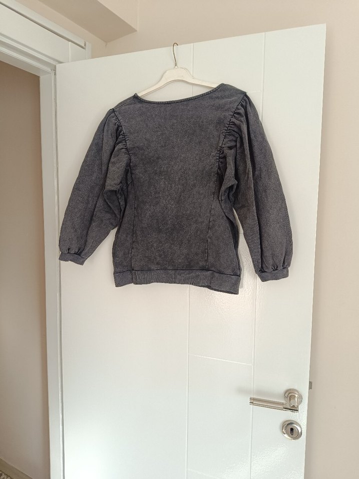 Gri Kadın  balon Kollu Sweatshirt - Görsel 3