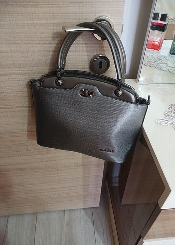 Gri Siyah Deri Kadın Çanta